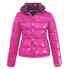 The glossy pink PU women down jacket for winters